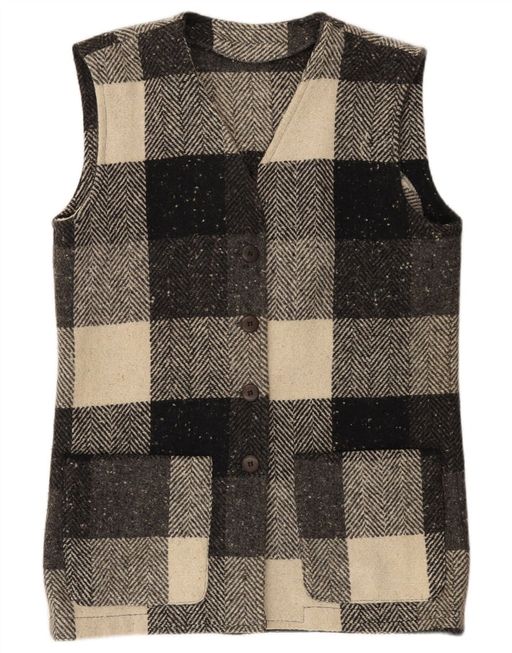 Vintage Damen Gilet IT 44 Mittelschwarz karierte Wolle