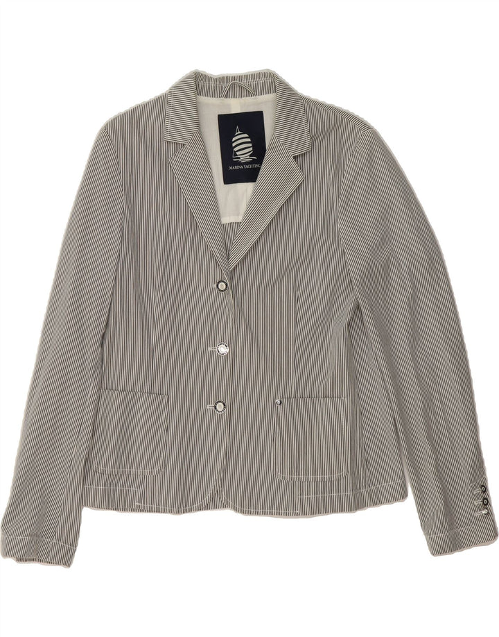 MARINA YACHTING Womens 3 Button Blazer Jacket IT 50 XL Grey Pinstripe Vintage Marina Yachting and Second-Hand Marina Yachting from Messina Hembry 