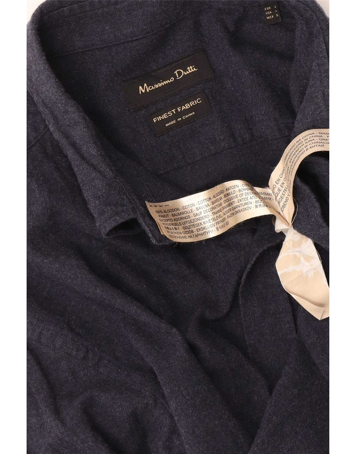 Massimo Dutti Mens Shirt Large Navy Blue Cotton