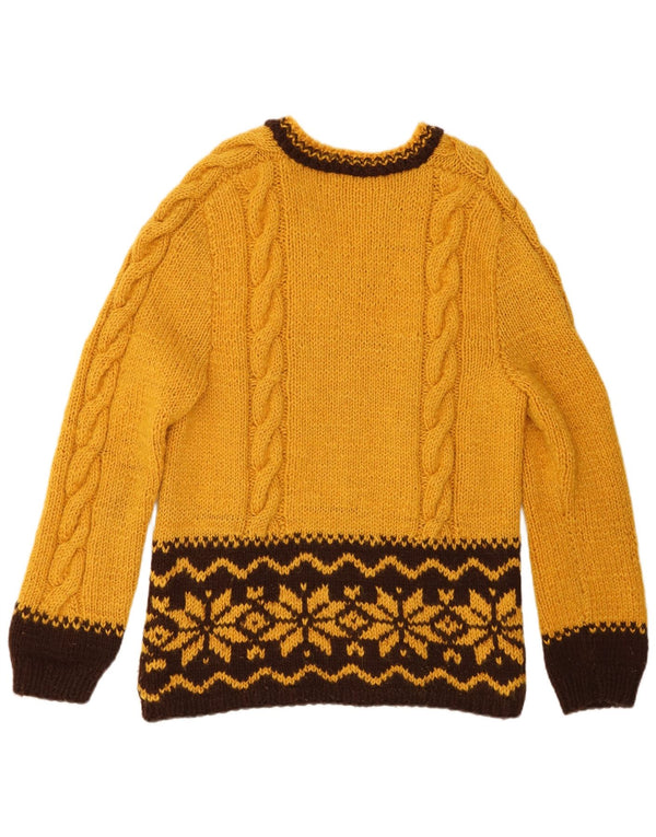 Vintage Womens V-Neck Jumper Sweater UK 14 Medium Yellow Fair Isle
