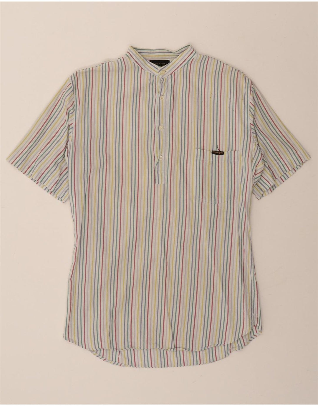 WRANGLER Mens Short Sleeve Pullover Shirt Large White Striped Vintage Wrangler and Second-Hand Wrangler from Messina Hembry 