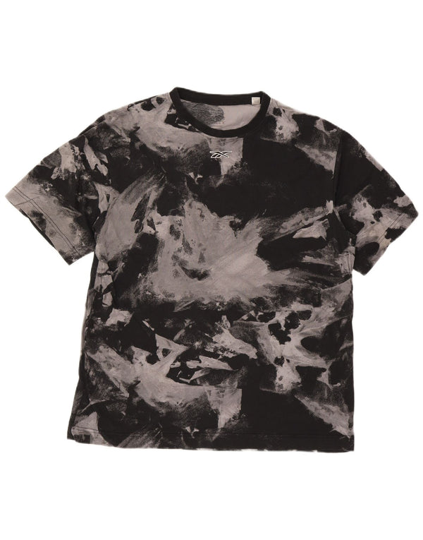 Reebok Mens Abstract Pattern T-Shirt Top Large Black Cotton