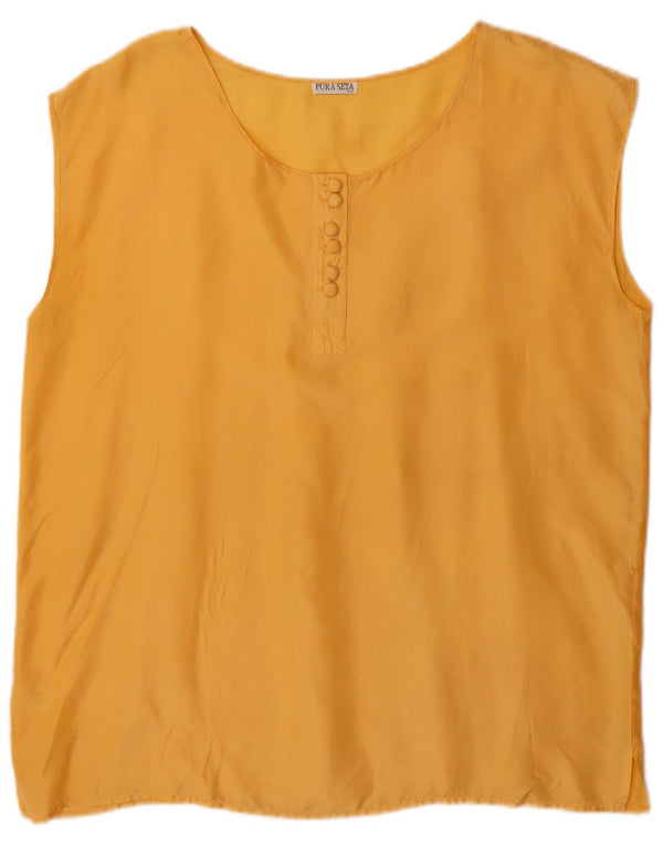Vintage Damen Ärmelloses Blusentop UK 20 2XL Gelbe Seide