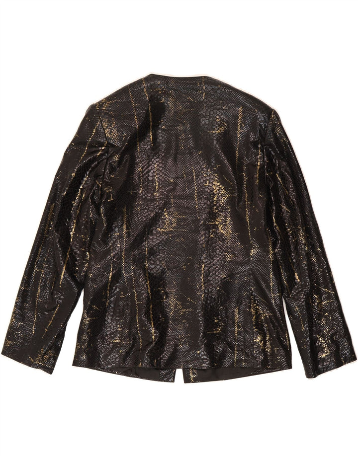 VINTAGE Womens Blazer Jacket EU 38 Medium Black Animal Print Polyester Vintage Vintage and Second-Hand Vintage from Messina Hembry 