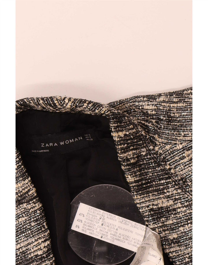 Zara Womens Crop Open Blazer Veste UK 10 Petit Polyester Moucheté Noir