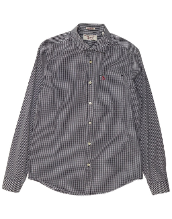 Penguin Heritage Slim Fit Skjorte Medium Navy Blue Gingham Cotton