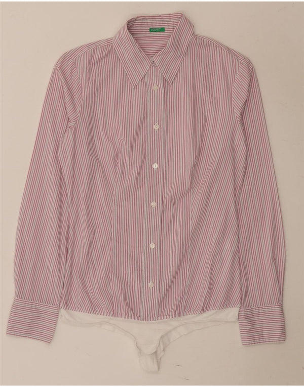 Benetton Camicia Body Donna UK 12 Cotone gessato rosa medio