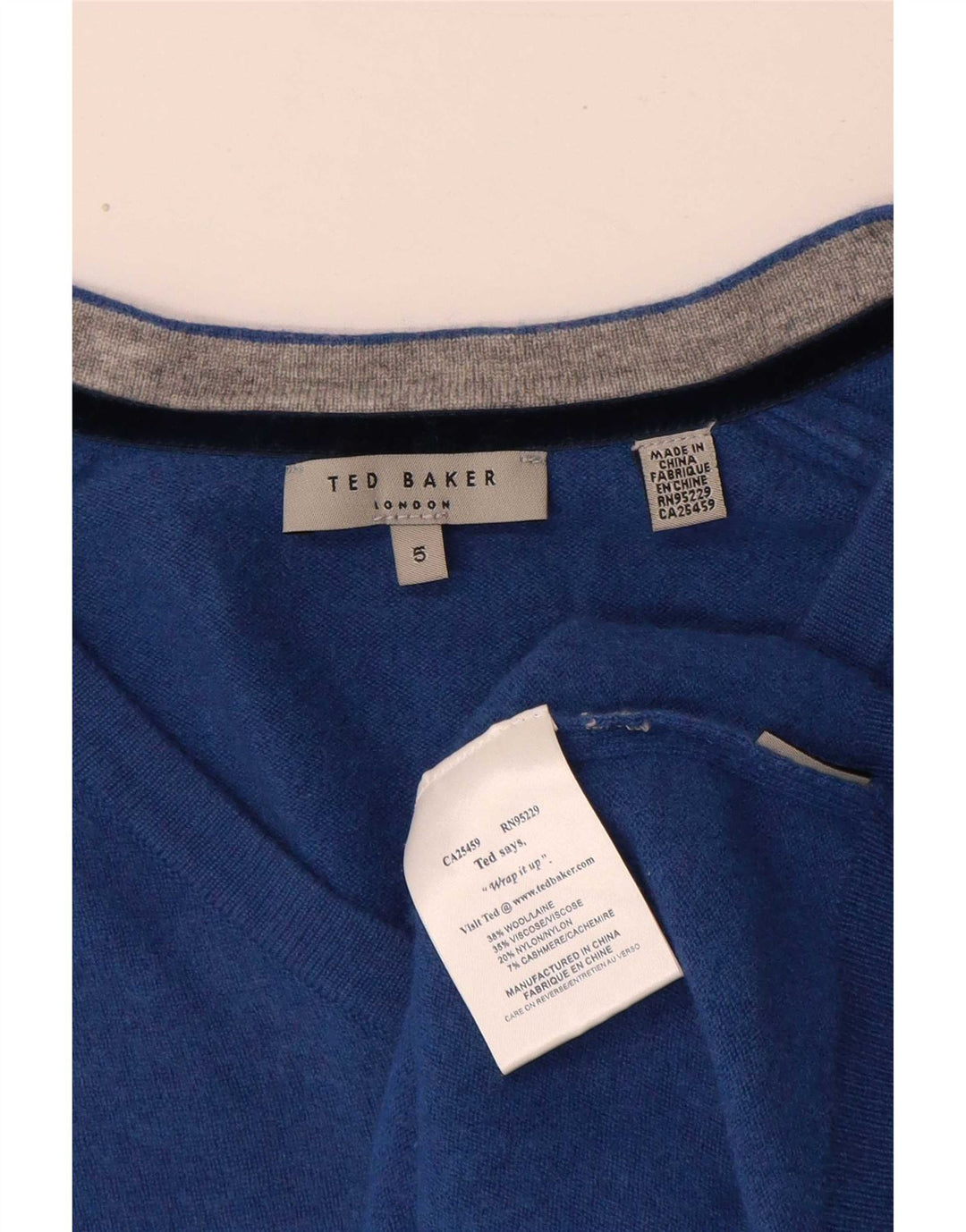 Ted Baker Damen-Pullover mit V-Ausschnitt, Größe 5, XL, blaue Wolle