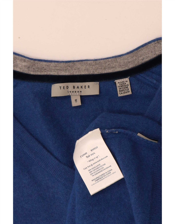 Ted Baker Damen-Pullover mit V-Ausschnitt, Größe 5, XL, blaue Wolle