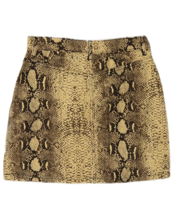 Topshop Dame grafisk mininederdel UK 8 Small W26 Yellow Animal Print Bomuld