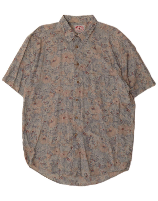 VINTAGE Мужская рубашка с коротким рукавом XL, разноцветный вискоза с цветочным принтом