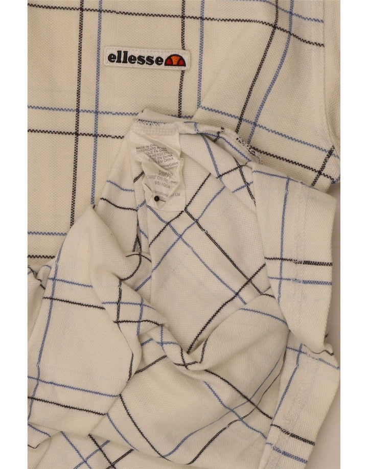 Ellesse Mens Polo Shirt Medium White Check Cotton