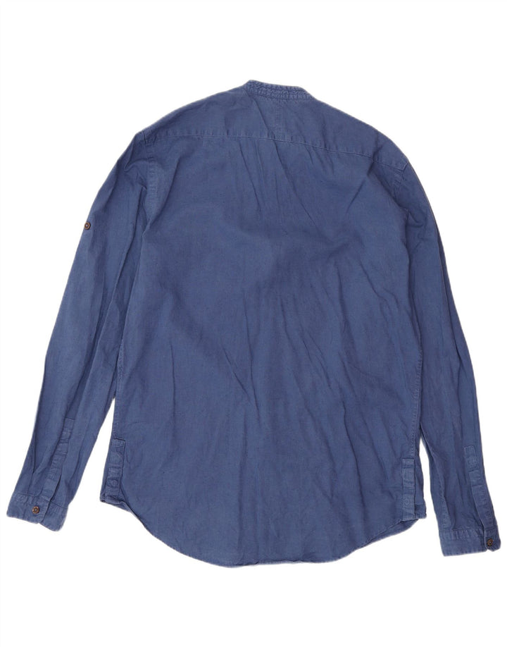 Zara Mens Slim Fit Shirt Large Blue Linen