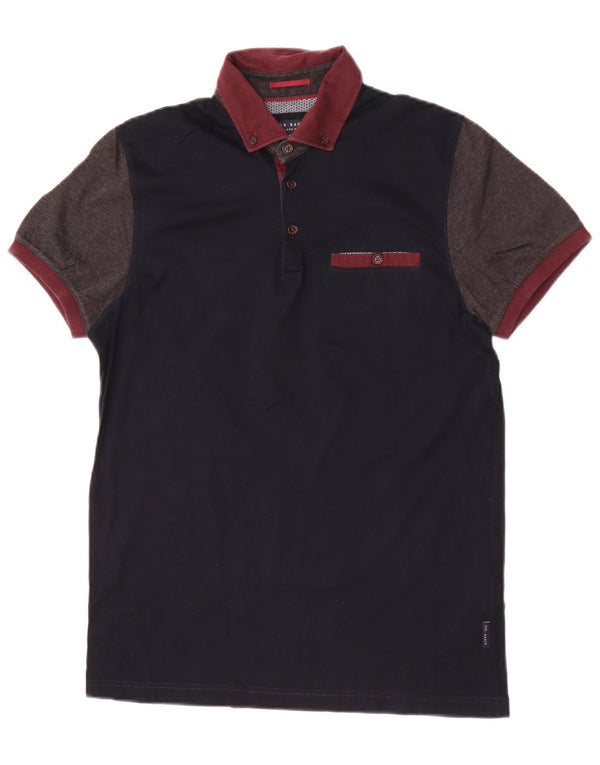 Ted Baker Mens Polo Shirt Size 2 Small Navy Blue Colourblock Cotton