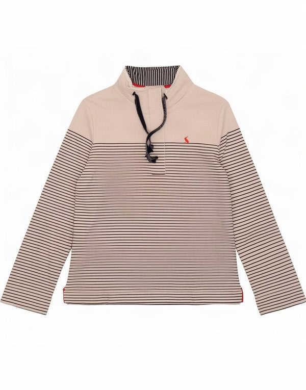 Joules Womens Button Neck Sweatshirt Jumper UK 8 Small White Striped Cotton