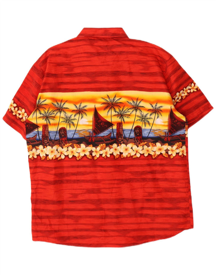 Lowes Mens Short Sleeve Shirt Large Red Floral Polyester Hawaiian