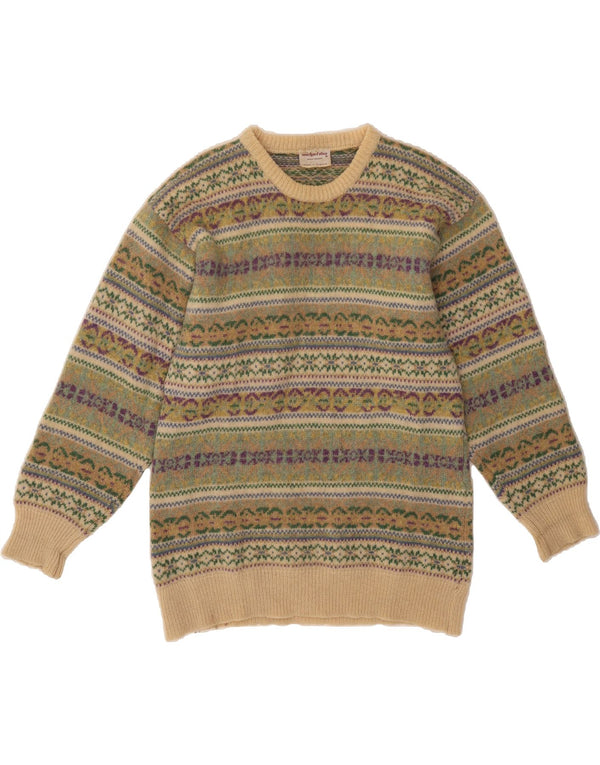 MICHAEL ROSS Mens Crew Neck Jumper Sweater Small Green Fair Isle