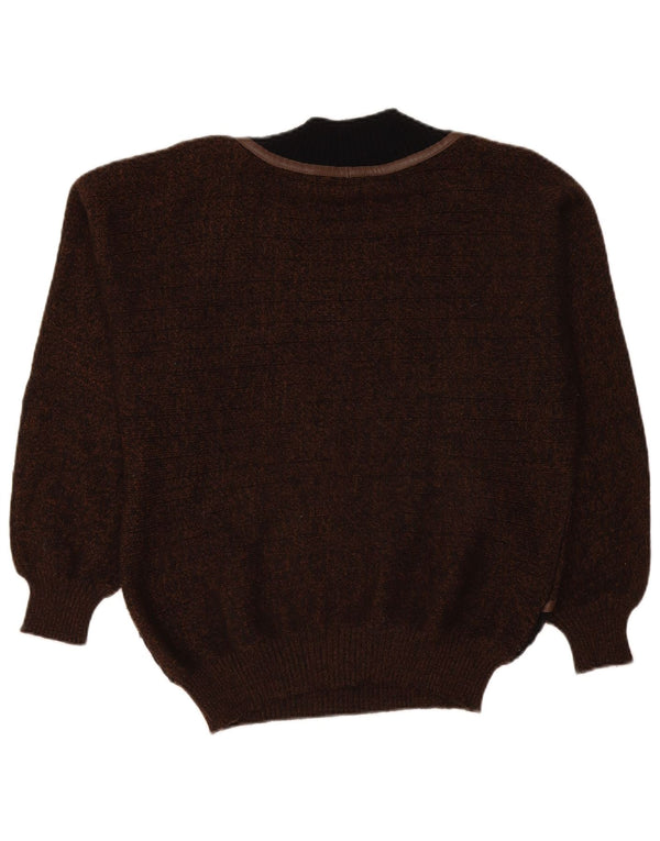 De Pietri Mens V-Neck Jumper Sweater Large Brown Colourblock Wool