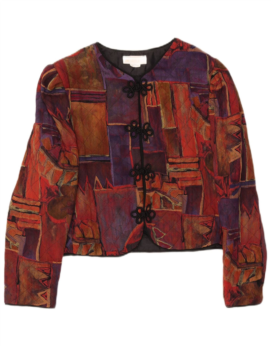 VINTAGE Femmes Crop Blazer Veste US 10 Grand Multicolore Géométrique
