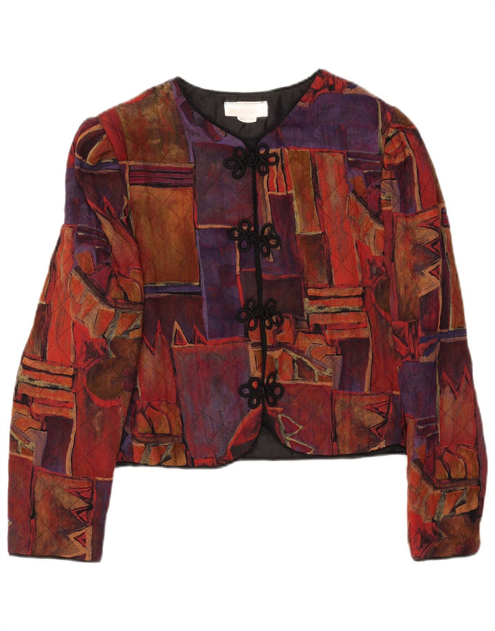 VINTAGE Femmes Crop Blazer Veste US 10 Grand Multicolore Géométrique
