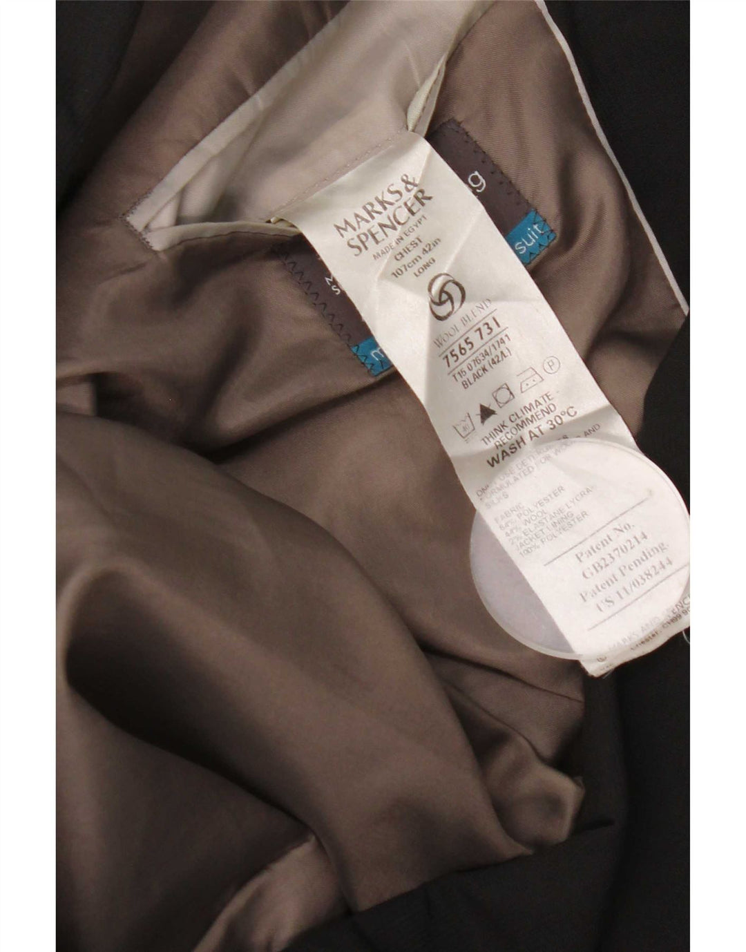 Jaqueta blazer masculina de 3 botões Marks & Spencer Reino Unido 42 grande poliéster preto