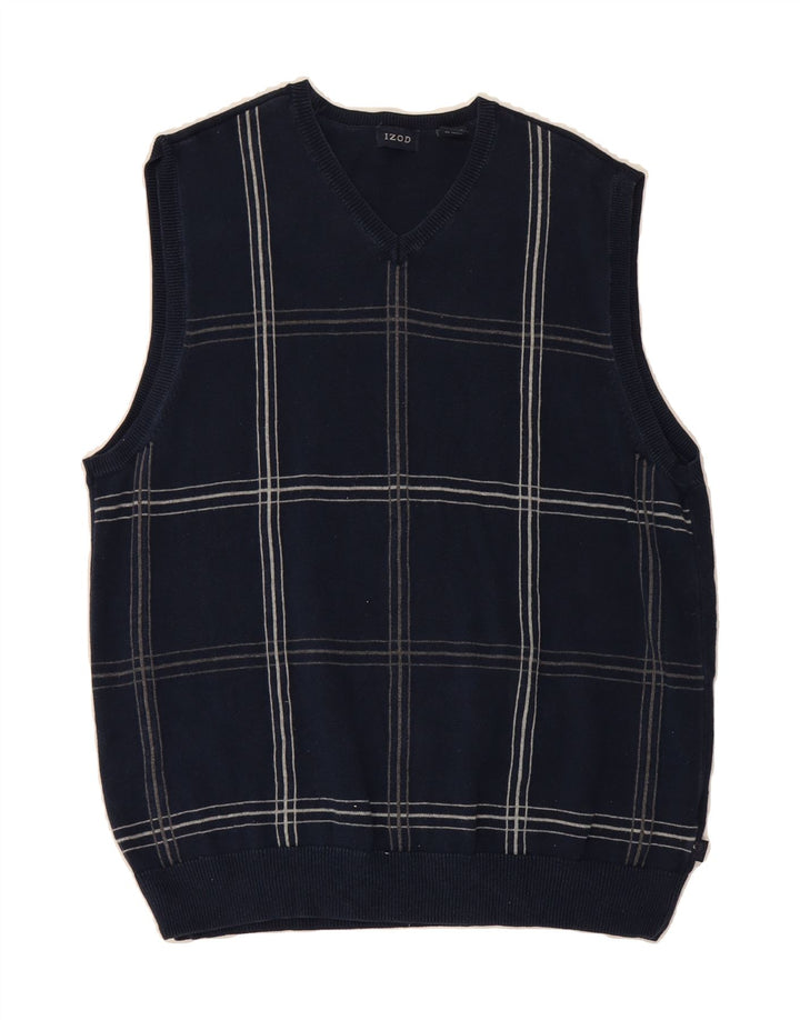 IZOD Mens Vest Tank Top Large Navy Blue Check Cotton Vintage Izod and Second-Hand Izod from Messina Hembry 