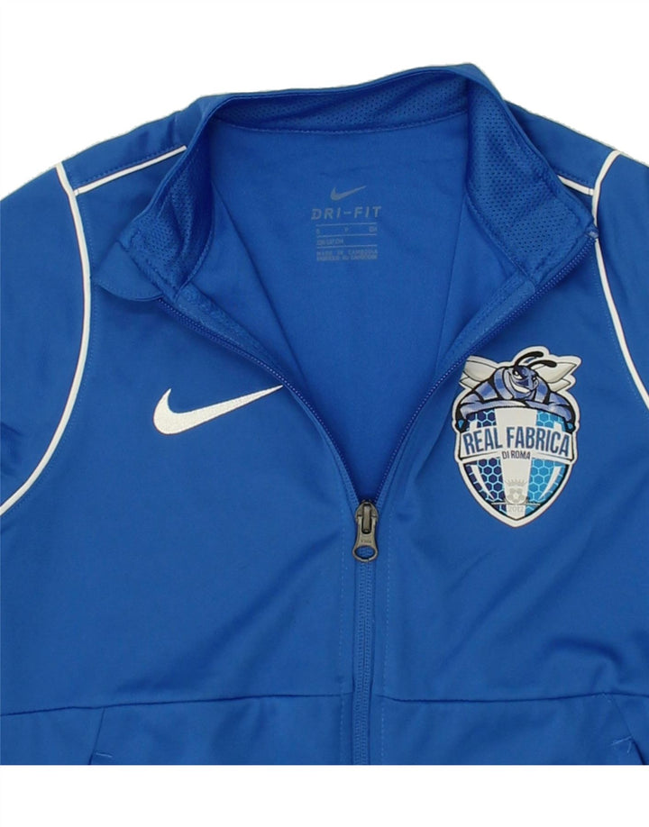 NIKE Boys Dri Fit Graphic Tracksuit Top Jacket 8-9 Years Small Blue Vintage Nike and Second-Hand Nike from Messina Hembry 