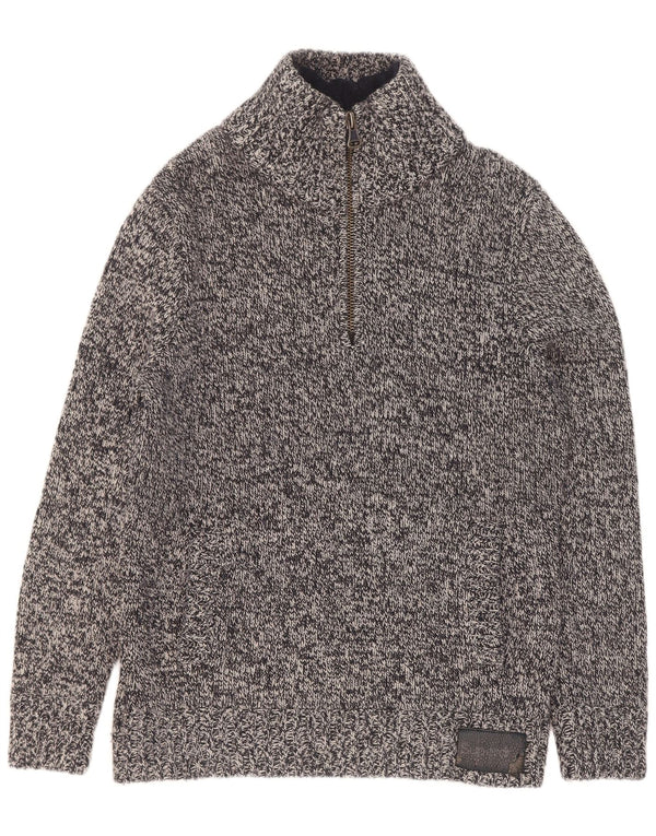 Superdry Mens Zip Neck Jumper Sweater 2XL Grey Flecked Acrylic