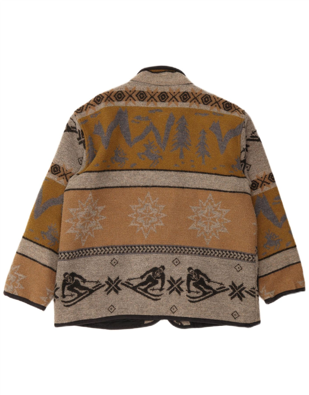 Vintage hombres regular fit chaqueta Reino Unido 38 marrón medio lana geométrica