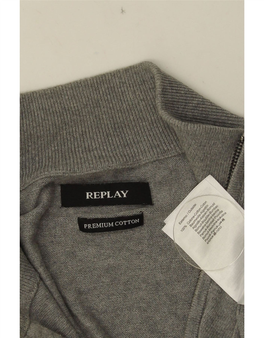 Replay Mens Zip Neck Jumper Sweater Large Grey Cotton