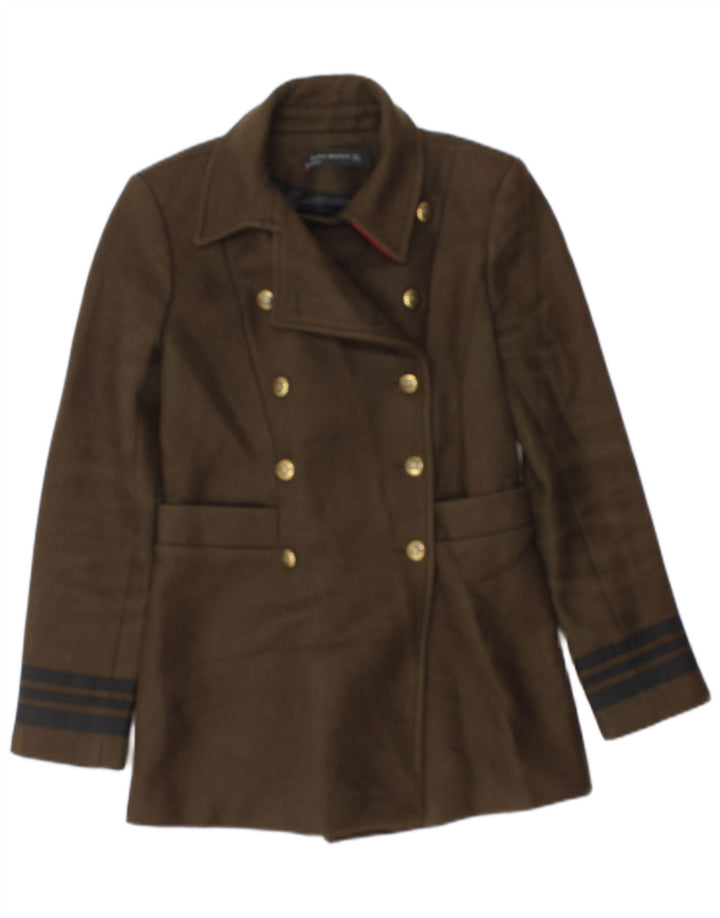 Zara Womens Double Breasted Blazer Jacket UK 10 Small Khaki Striped