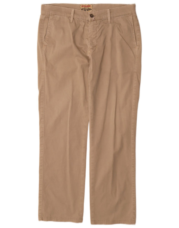 Męskie proste spodnie chino Pierre Cardin W35 L32 beżowa bawełna