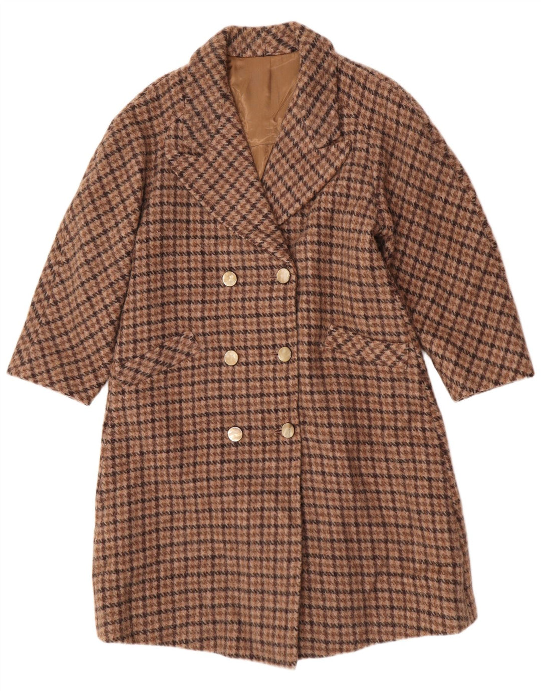 Vintage Womens Double Breasted Coat UK 12 Medium Brown Houndstooth