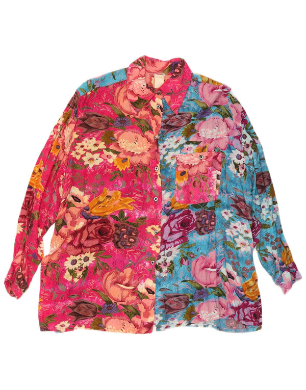 Chemisier chemise femme vintage UK 18 XL Viscose florale multicolore
