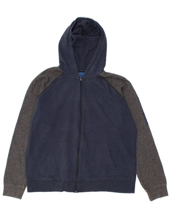 REEBOK Mens Graphic Zip Hoodie Sweater Large Navy Blue Colourblock Cotton