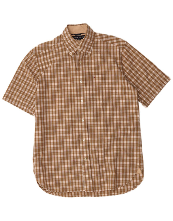 Tommy Hilfiger Mens Short Sleeve Shirt Small Brown Check Cotton