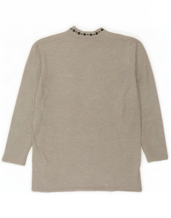 Vintage Damen Sweatshirt mit grafischem Reißverschluss und Halsausschnitt, Gr. 14, groß, grau gefleckt