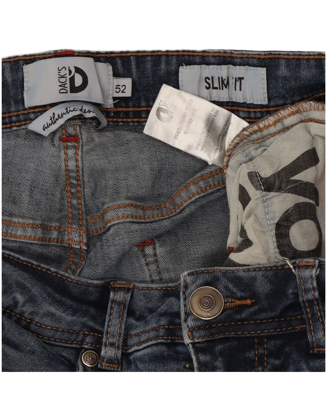Dack's Mens Slim Jeans IT 52 XL W36 L30 Blue Cotton
