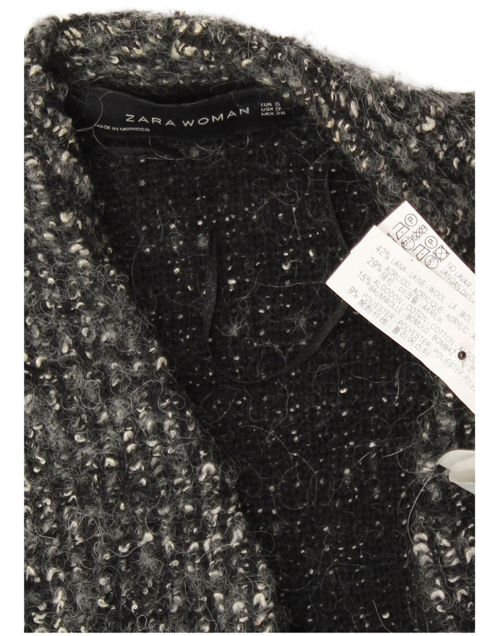 Zara Womens Oversized Open Cardigan Sweater UK 10 Small Grey Flecked Wool