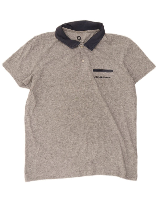 Polo da uomo Jack & Jones in cotone color block grigio medio