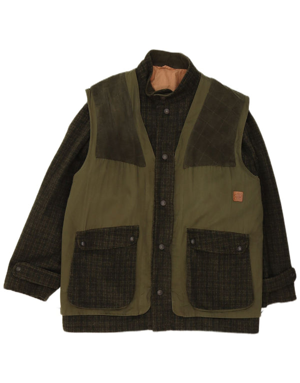 Belfe & Belfe Mens Utility Jacket IT 54 2XL Green Check Wool