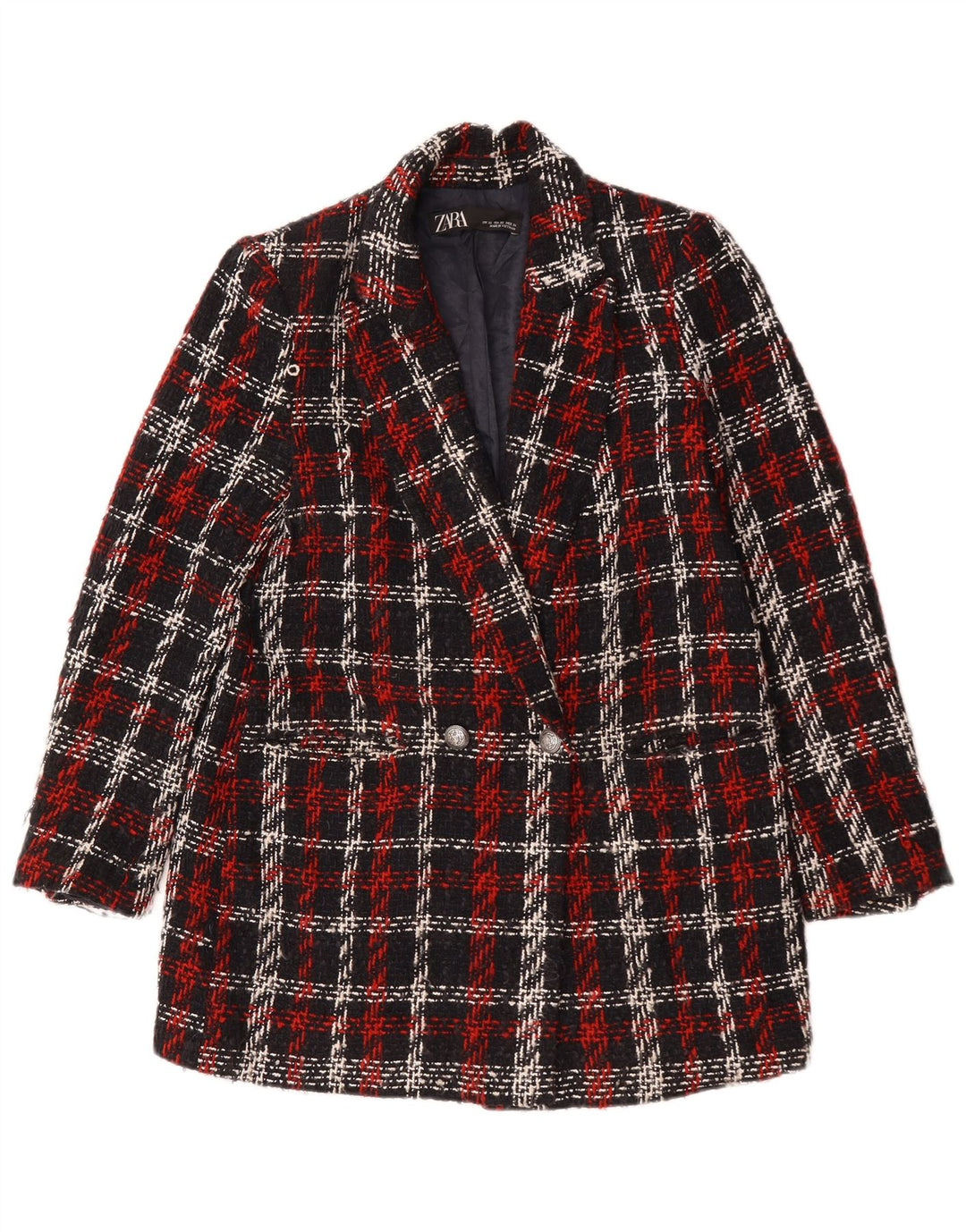 Zara Womens Double Breasted Oversized Blazer Jacket UK 6 XS Red Check
