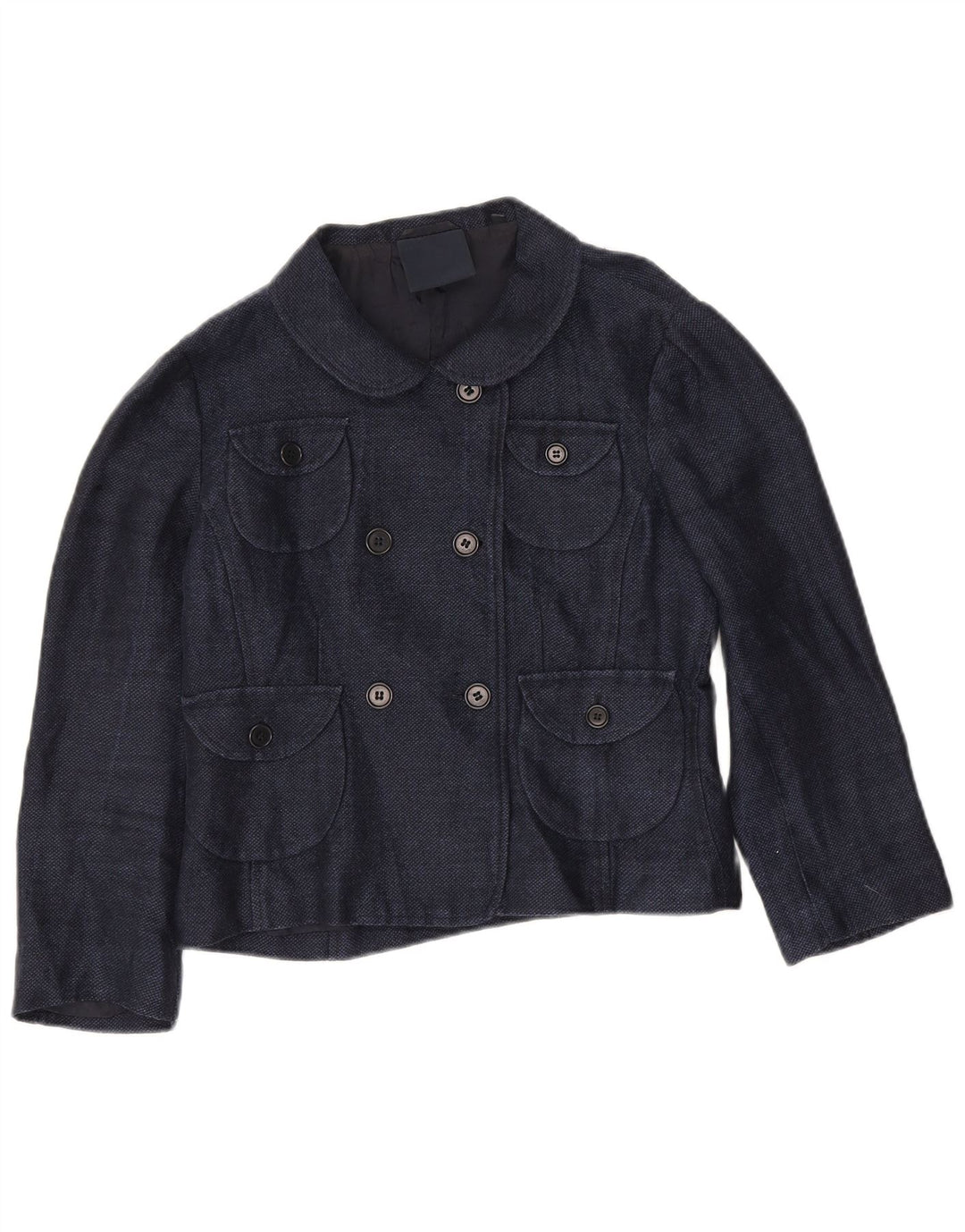 Aspesi Womens 3/4 Sleeve Pea Coat IT 40 Small Blue Linen