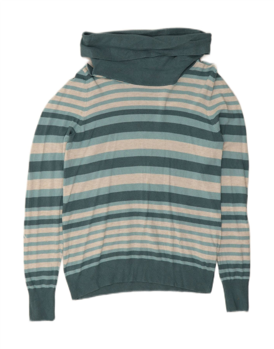 MARKS & SPENCER Womens Roll Neck Jumper Sweater UK 12 Medium Blue Striped Vintage Marks & Spencer and Second-Hand Marks & Spencer from Messina Hembry 