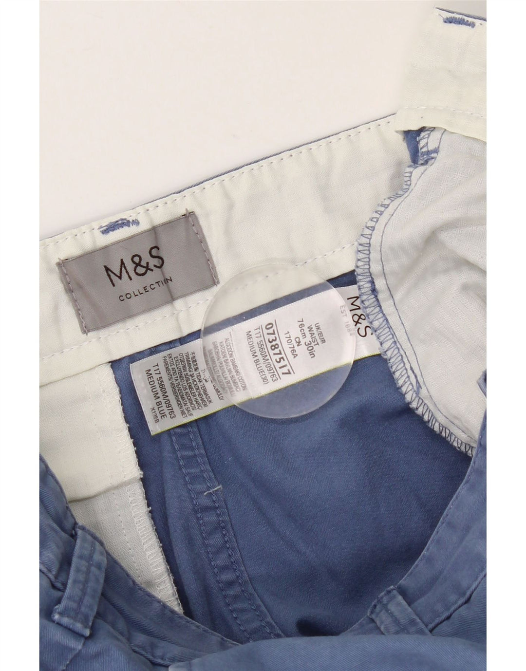 Marks & Spencer Mens Chino Shorts W30 Medium Navy Blue Cotton
