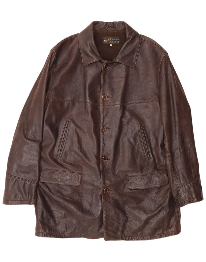 Stewart Mens Leather Coat UK 44 2XL Brown Leather