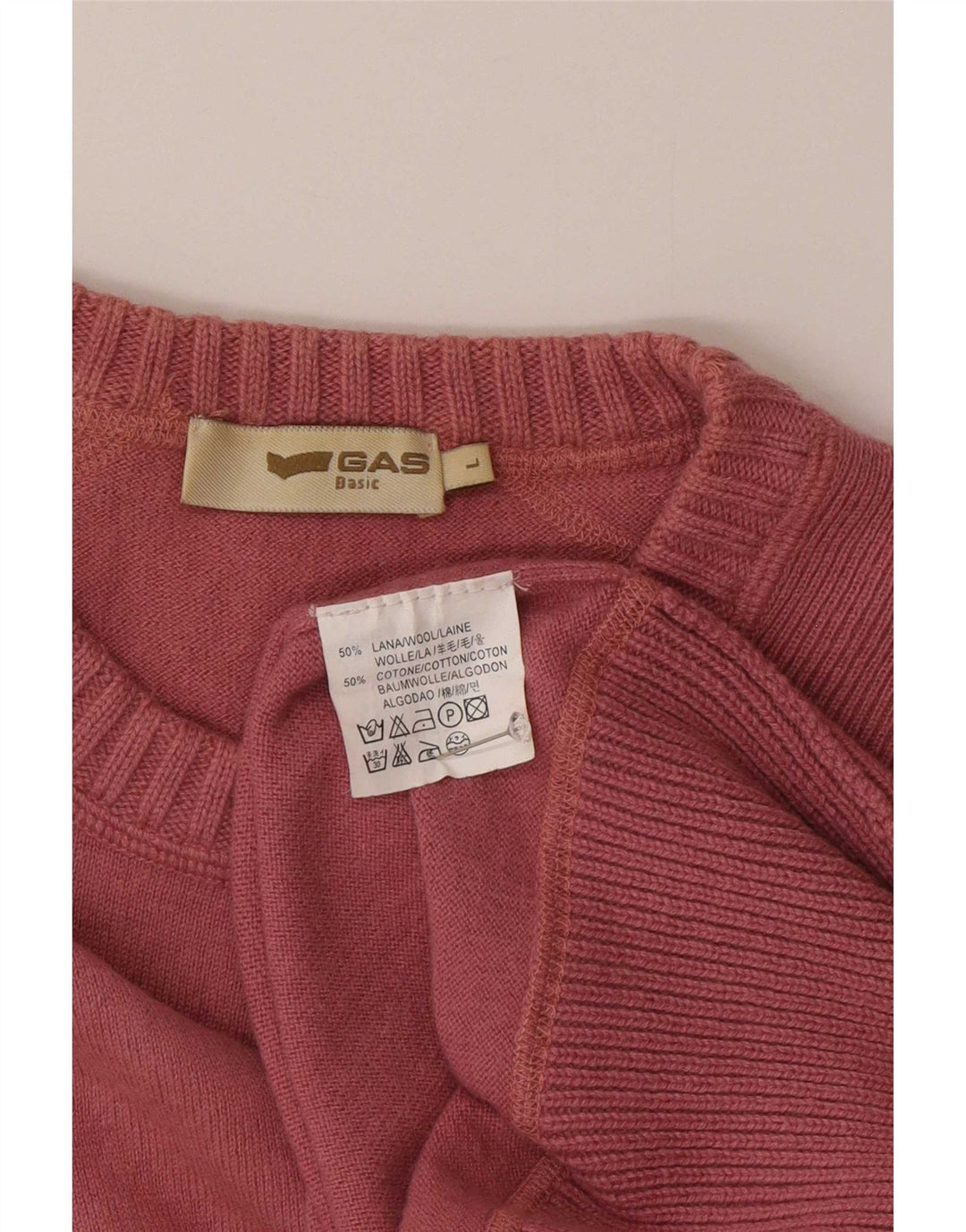 Gas Herren-Pullover mit Rundhalsausschnitt, groß, rosa Wolle