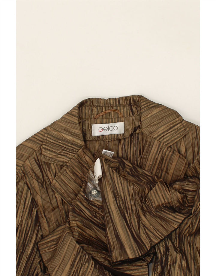 VINTAGE Womens 4 Button Blazer Jacket UK 12 Medium  Khaki Striped Nylon Vintage Vintage and Second-Hand Vintage from Messina Hembry 