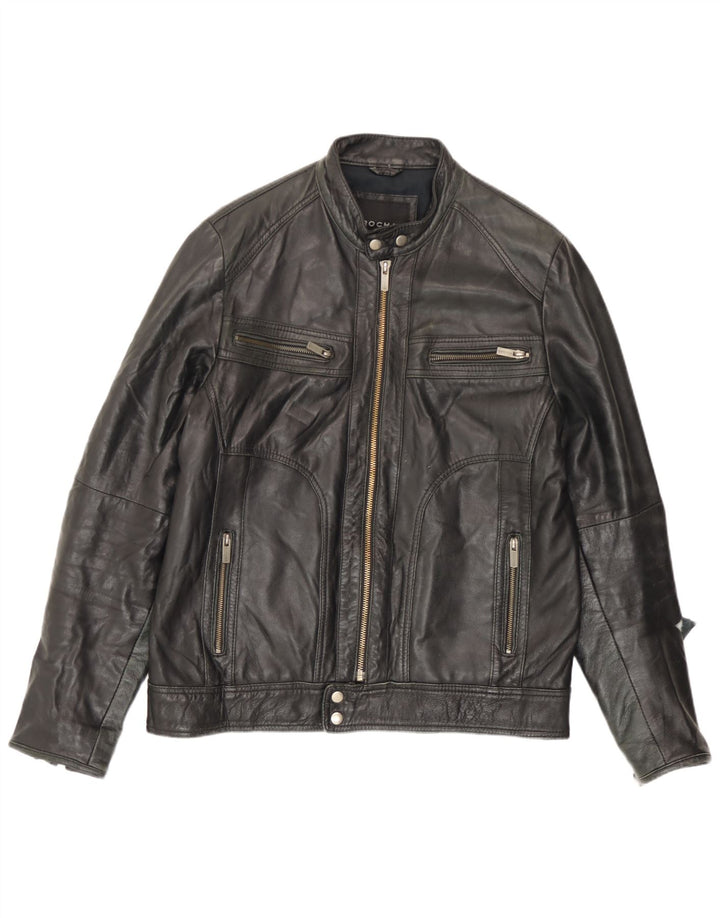 Rochas Mens Leather Jacket UK 40 Large Black Leather