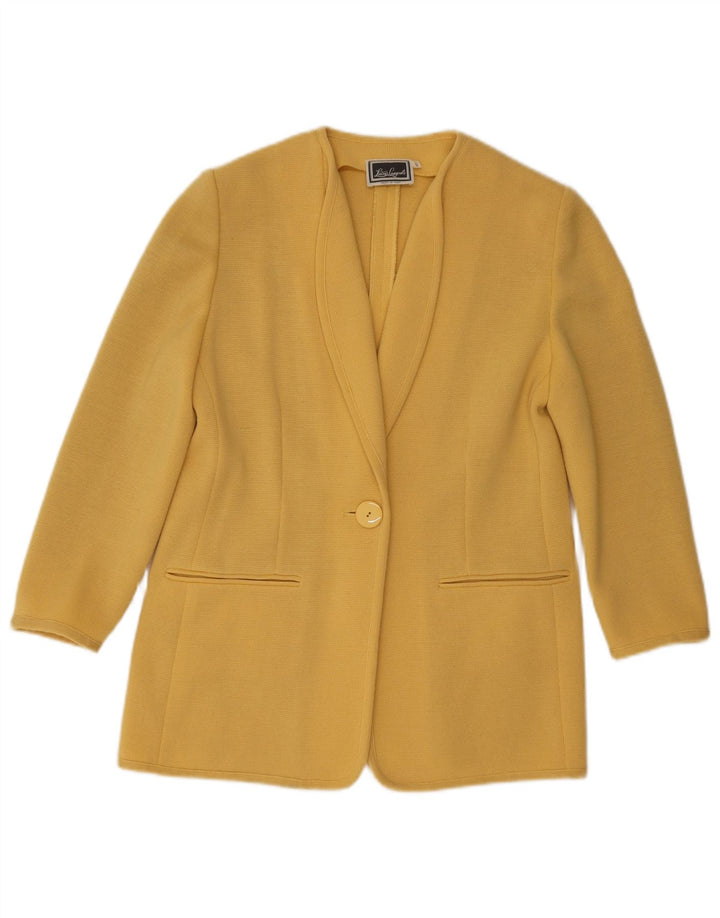 Luisa Spagnoli Womens 1 Button Knit Blazer Jacket UK 10 Small Yellow Wool